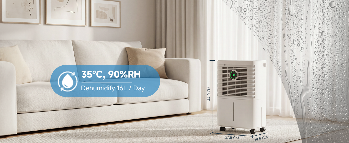 Електричний осушувач повітря 16л/24г з цифровим дисплеєм, таймером та безперервною подачею, для дому/підвалу