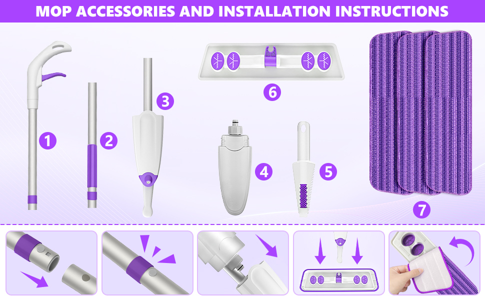 Швабра з розпилювачем, швабра для підлоги з розпилювачем, набір швабр з 3 змінними мікрофібровими накладками, підходить для одноразових накладок, біла швабра з резервуаром для води