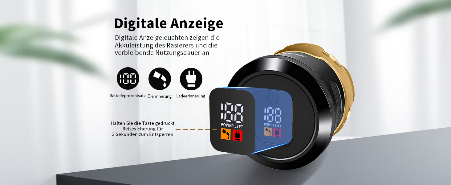 HIENA PRO Машинка для гоління голови чоловіча 6D магнітна, водонепроникна, з підзарядкою Type-C та LED-дисплеєм (Золотий)