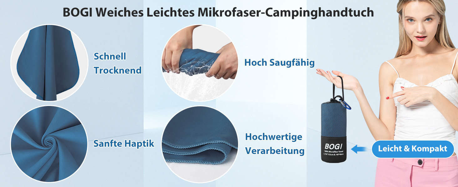 Рушник з мікрофібри BOGI, швидковисихаючий, м'який, легкий, для фітнесу, супер вбираючий, ультракомпактний, Navy Blue, 50x100 см