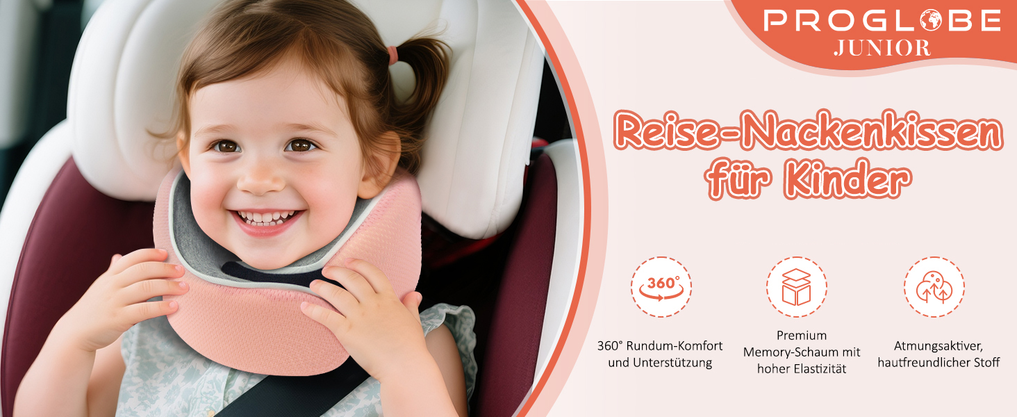 Подушка для шиї Proglobe, 100% Memory Foam, ортопедична, для подорожей (літак, авто, поїзд), з маскою для сну, сітчаста сумка (рожевий)