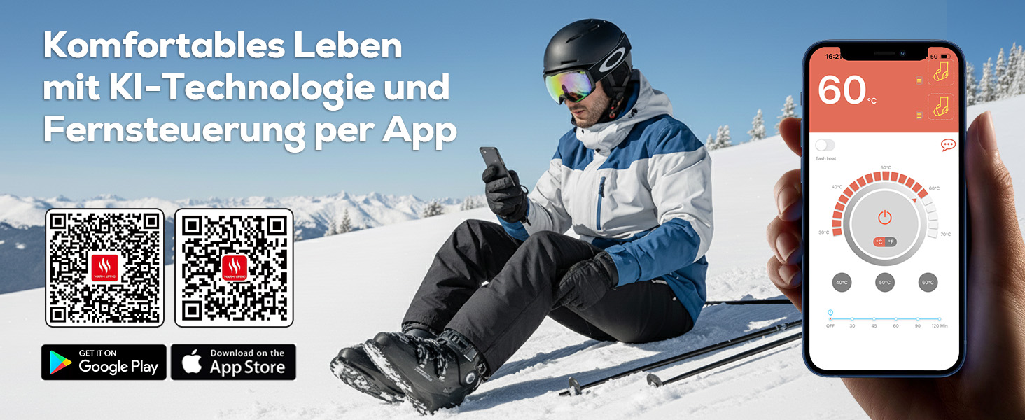 Електричні гріючі шкарпетки для жінок та чоловіків, USB, 4 режими температури, керування через додаток, для активного відпочинку (походи, катання на лижах, кемпінг, риболовля), XL