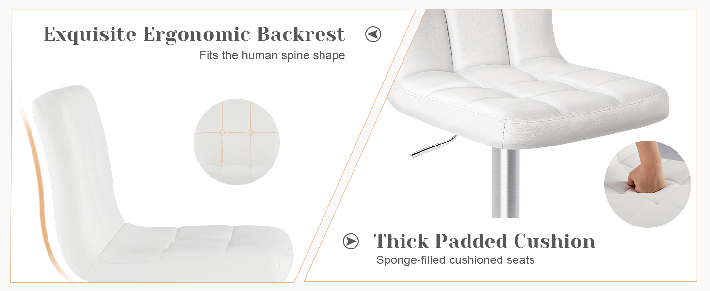 DUMOS 2-Piece Adjustable Bar Stool Set - Modern Style Metal Bar Stools for Kitchen, Bar, and Living Room (White)