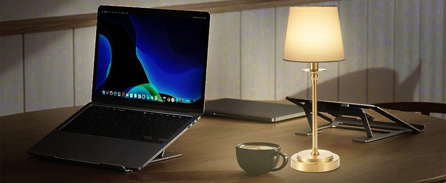 Акумуляторна настільна лампа: портативна, бездротова з регулюванням яскравості, для дому та саду, абажур з льону, античне біле металу, RGB синій абажур