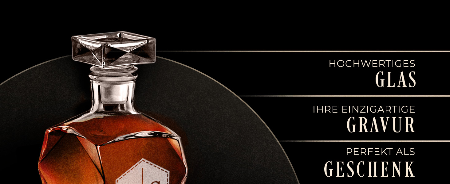 Maverton Whiskey Decanter + Set of 4/6 Whiskey Glasses with Engraving - 700ml Whiskey Decanter - Perfect for Christmas - Birthday Gift for Men - Congratulations