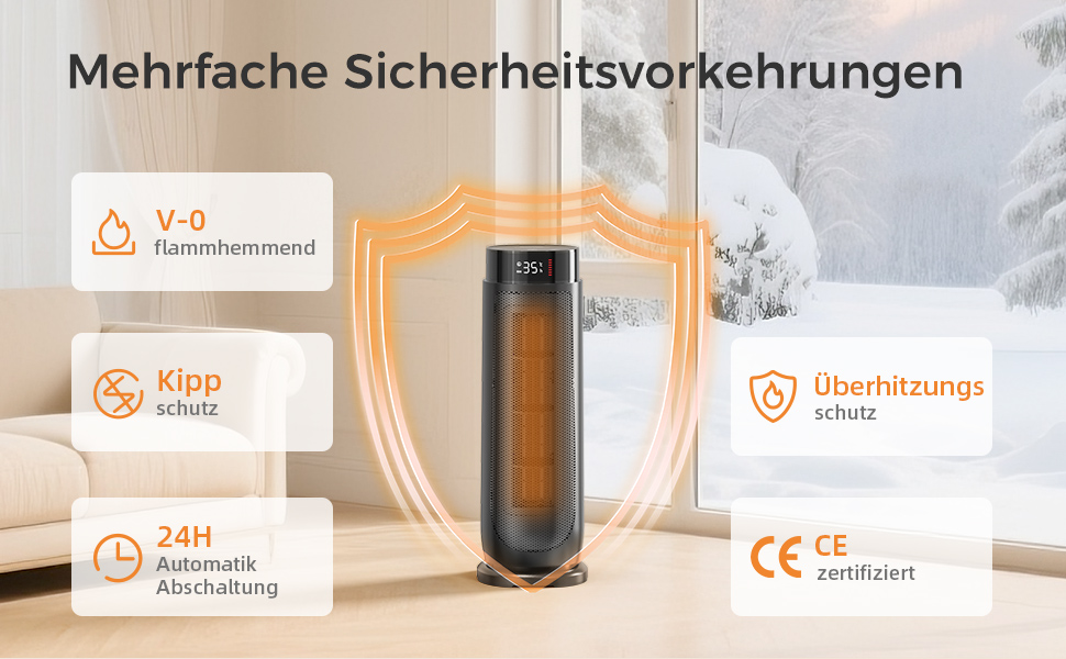 Електричний обігрівач Aroeve: 2000W, PTC кераміка, енергозбереження, 4 режими, таймер 24h, пульт, захист від перегріву та перекидання