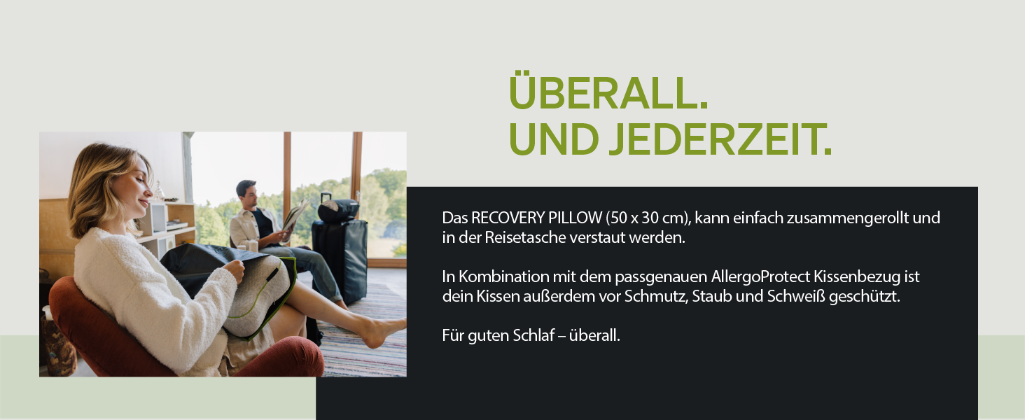 BLACKROLL® Recovery Pillow Set (50 x 30 cm), orthopedic pillow with additional cover, ergonomic head pillow with travel bag, neck pillow made of viscose memory foam, Made in Germany, Climate pillow + Climate pillow cover