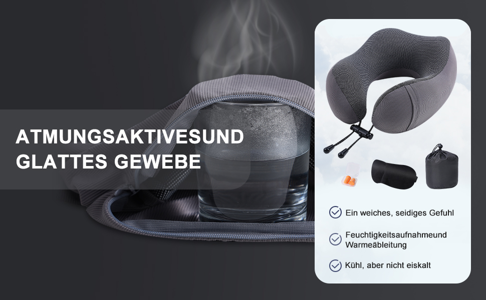 Подушка для шиї у подорожах: м'яка піна пам'яті, бавовна, U-подібна форма, з чохлом, для автомобіля, літака, офісу (сіра)