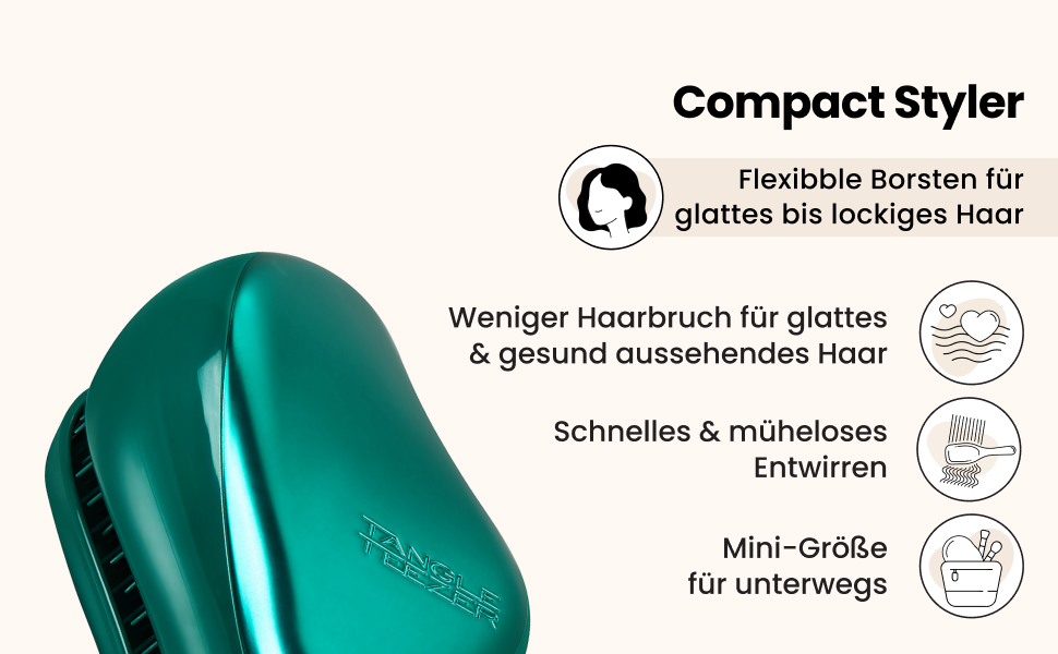 Тізер Tangle Teezer Compact Styler – Щітка для розчісування мокрого та сухого волосся. Підходить для всіх типів волосся. З захисною кришкою. Чорний & Рожеве золото