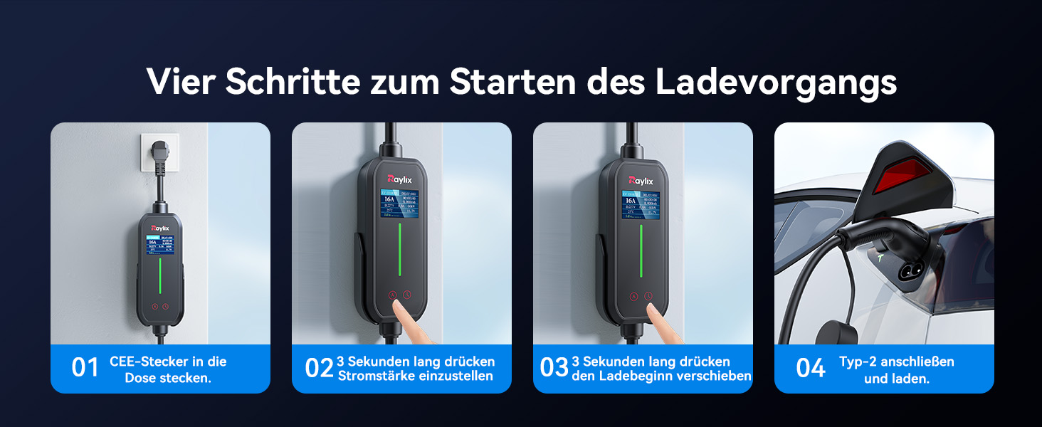Raylix 2026 Neu 11kW Wallbox для електромобіля Typ 2 з кабелем 8-16A (3 фази), лічильником електроенергії, регулюванням струму та відтермінованим заряджанням + кабель CEE 16A - Typ 2 (5м)