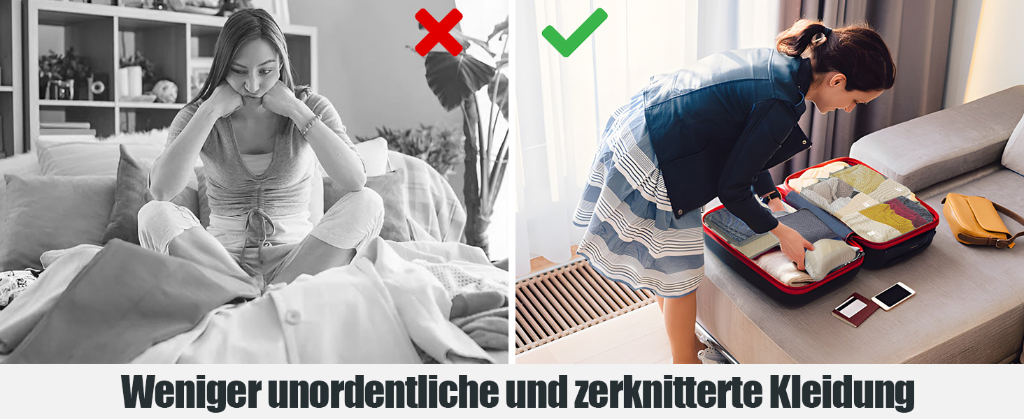 Набори для пакування валіз VnioLife (8 шт.) - Органайзери для подорожей, компресійні куби для одягу, синій та бежевий