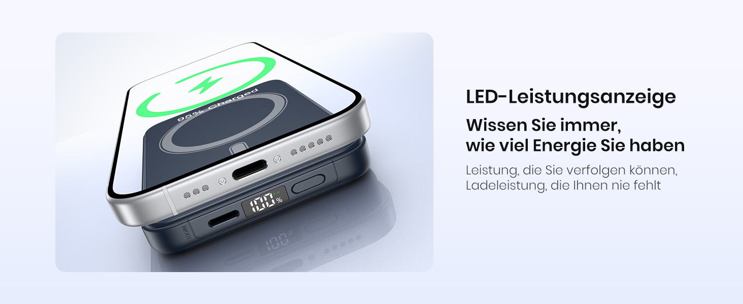 Power Bank A ADDTOP 10000mAh з підтримкою PD 20W та бездроговою зарядкою. LED дисплей, USB-C In/Out, сумісний з iPhone 17/16/15/14/13/12/Pro Max (Блакитний)