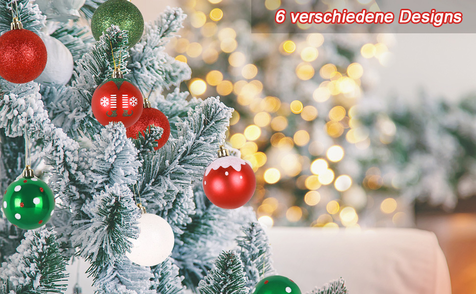 40 шт. ялинкових прикрас прозорих з кришкою, 6 см, з 5 різними внутрішніми дизайнами, пластикові кулі для ялинки, вікна, внутрішнього та зовнішнього декору (червоний + зелений + білий)