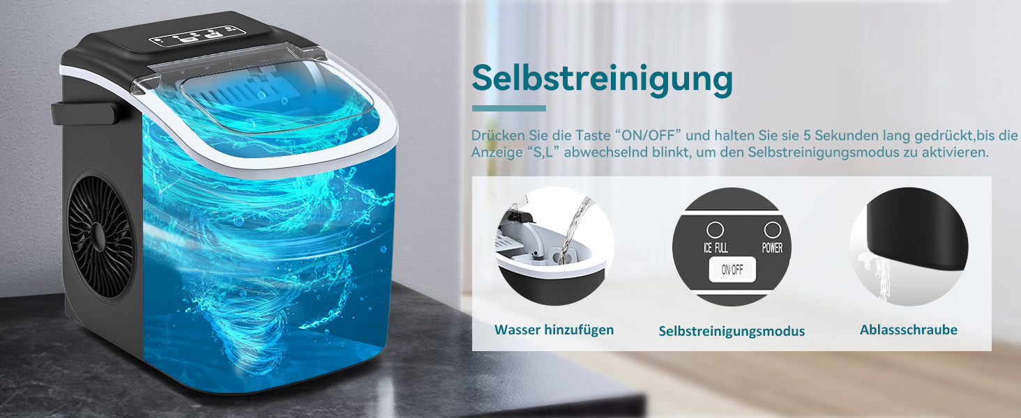 PALINTH Ice Maker - Compact Countertop Ice Machine, 9 Cubes in 6 Minutes, Self-Cleaning, Portable for Kitchen, Office, Bar & Party (1.2L, Silver)