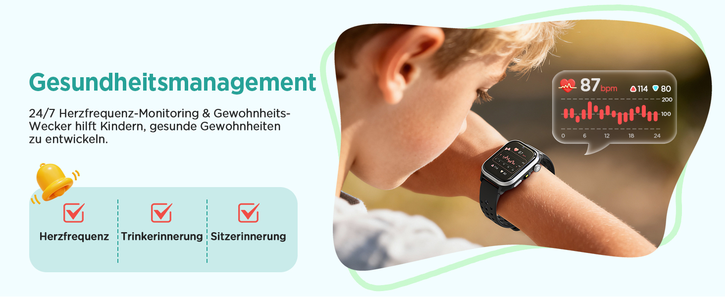 Смарт-годинник RUXINGX для дітей, 1.52″, крокомір, водонепроникний (IP68), з 170+ спортивними режимами, моніторингом серцевого ритму, сном, аудіокнигами, 20 карток для навчання, будильником, чорний