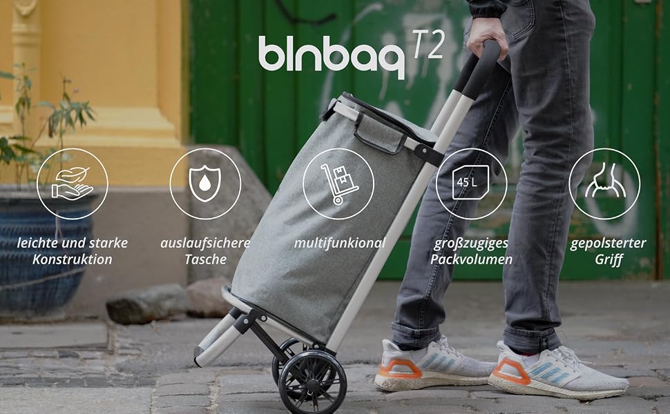 Складаний сумка-візок для покупок blnbag Shopper T1, легкий екіпаж з алюмінієвим каркасом, місткість 45 л, висота 96 см