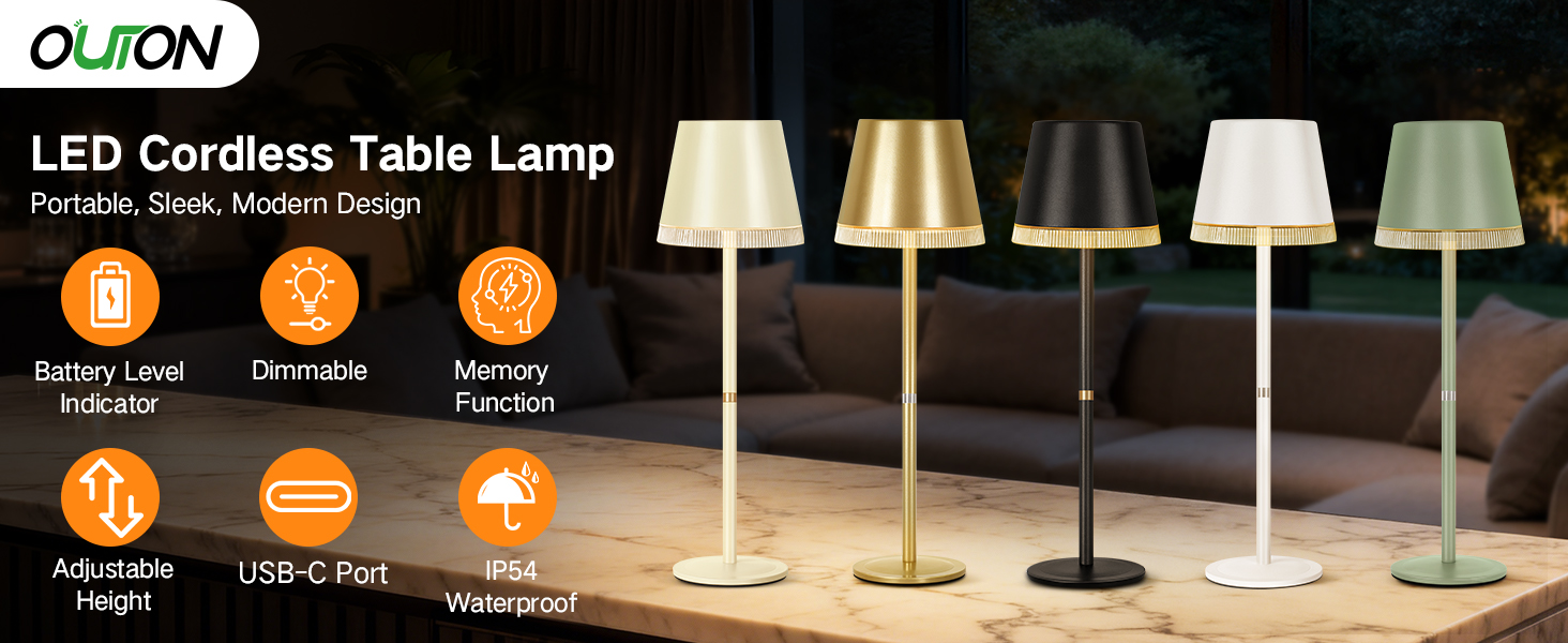 Світлодіодний настільний світильник OUTON з акумулятором, USB-C, 3 режими світла, димування, зелений - 2 шт.