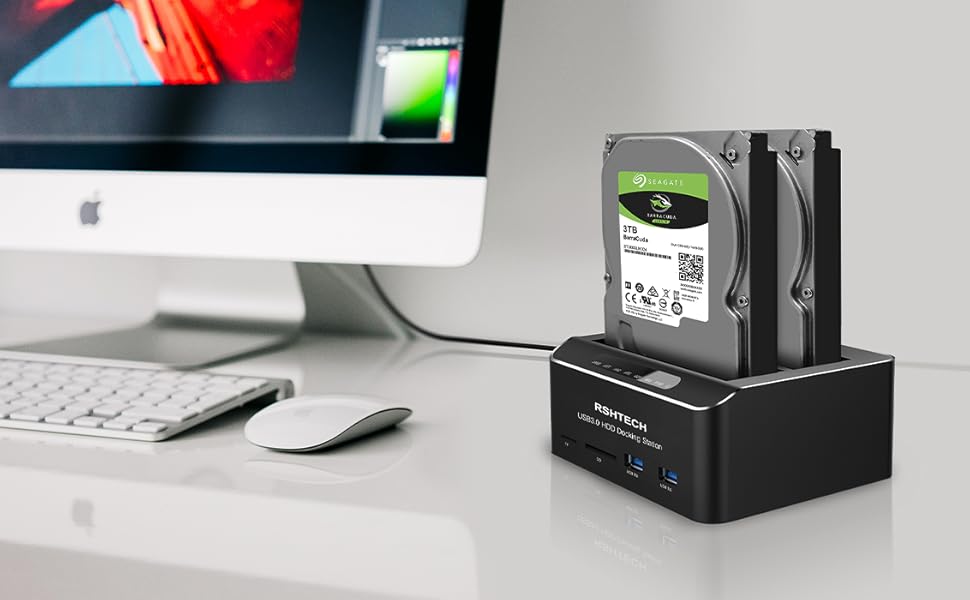 Док-станція для жорстких дисків RSHTECH з двома відсіками, USB 3.0, алюміній, підтримка 2.5/3.5