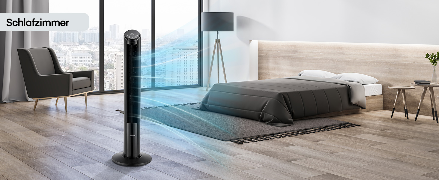 FOHERE Вентилятор Тур - Безшумний, 102 см, з пультом, 4 режими, 12 швидкостей, таймер 12 год, швидкість 7,6 м/с, для дому, спальні, офісу, чорний