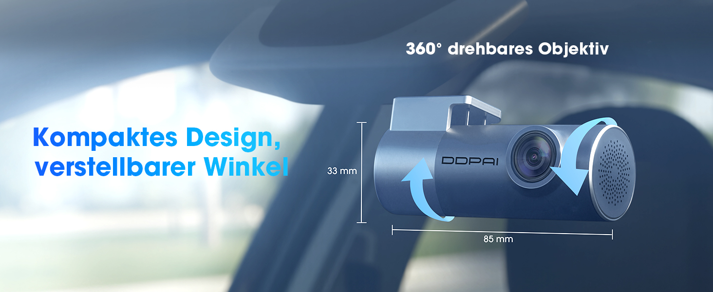 Автомобільний відеореєстратор DDPAI MINI Pro 4K 2160P з SD-картою 64ГБ, поворотна камера 360°, нічна зйомка, 24гд моніторинг паркування, WiFi 6, G-сенсор