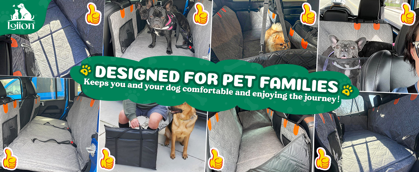 Loiion Dog Car Seat Cover - Waterproof & Protective Back Seat Liner for Cars, SUVs & Trucks - Durable, Non-Slip, Hard Bottom - Grey