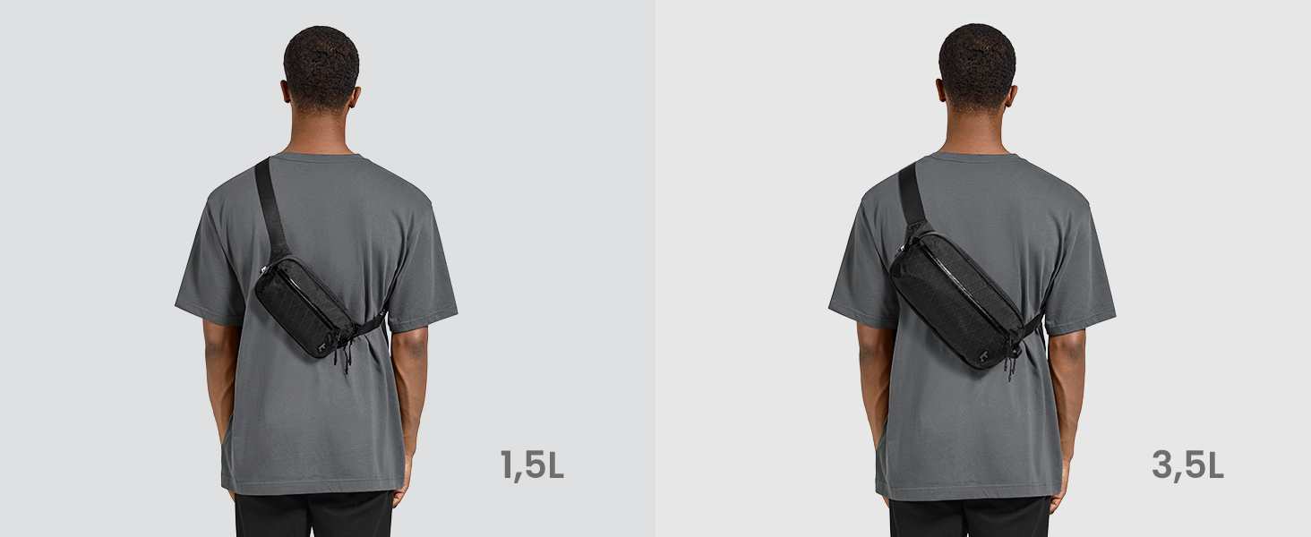 tomtoc X-Pac нагрудна сумка для чоловіків та жінок, 1,5 л, чорна. RFID захист, для подорожей, повсякденного використання