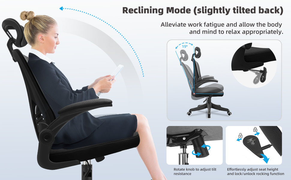 Ергономічне крісло для офісу та дому з підтримкою попереку та регульованою підголівником, велике сидіння