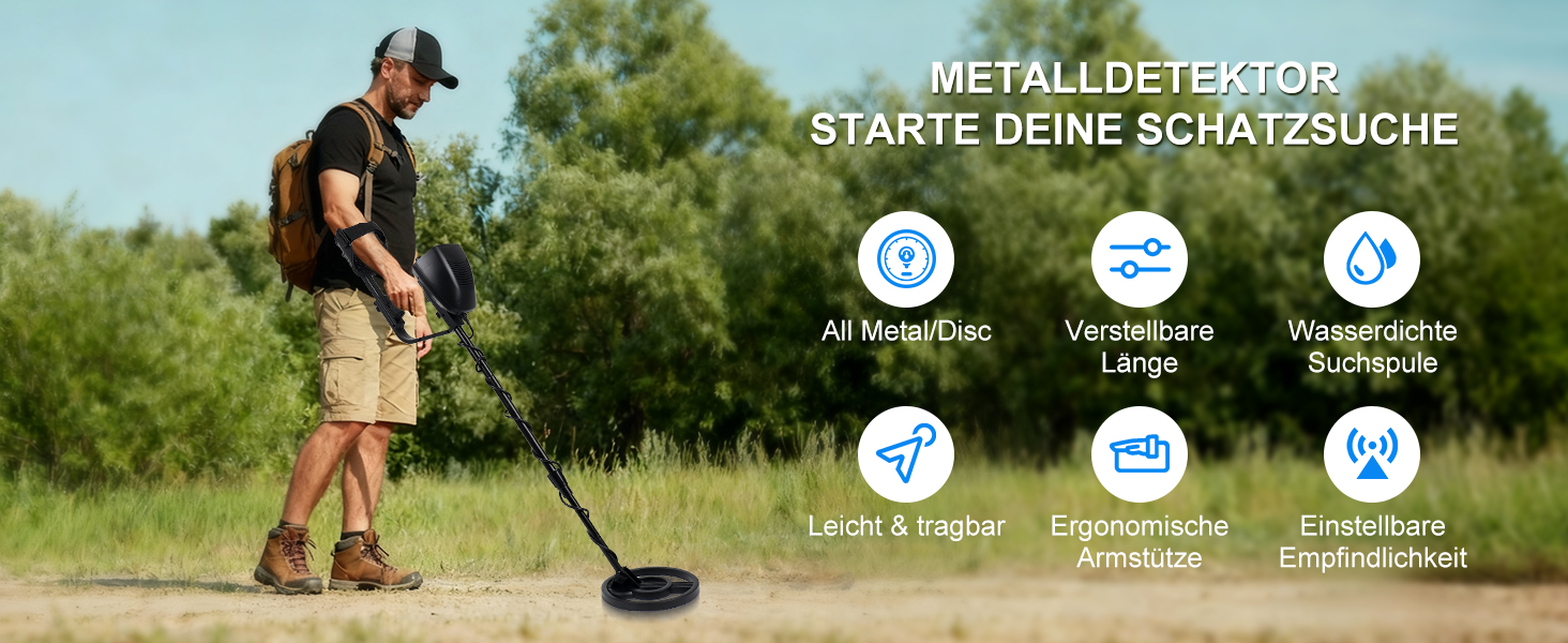 Металодетектор професійний для дорослих, початківців та дітей – легкий, високоточний, водонепроникний, з регульованою довжиною (78–107 см), чорний
