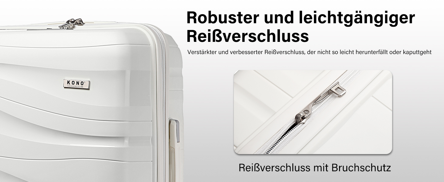 KONO Чемодан середнього розміру 65см з поліпропілену, з TSA замком, 65x46x26.5см (Крем-білий)