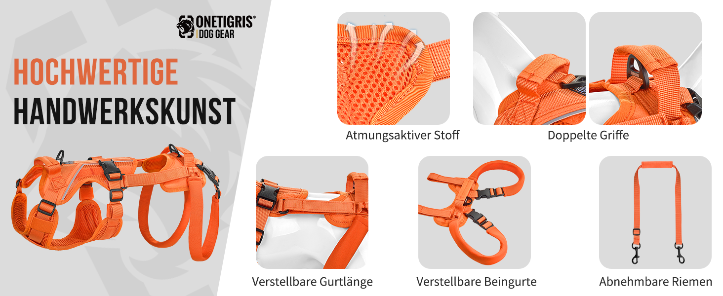 Шлейка для собак OneTigris Hopper для підтримки та реабілітації, XS (S:8-15кг, Обіх:36-51см, Грудка:51-69см), Помаранчевий