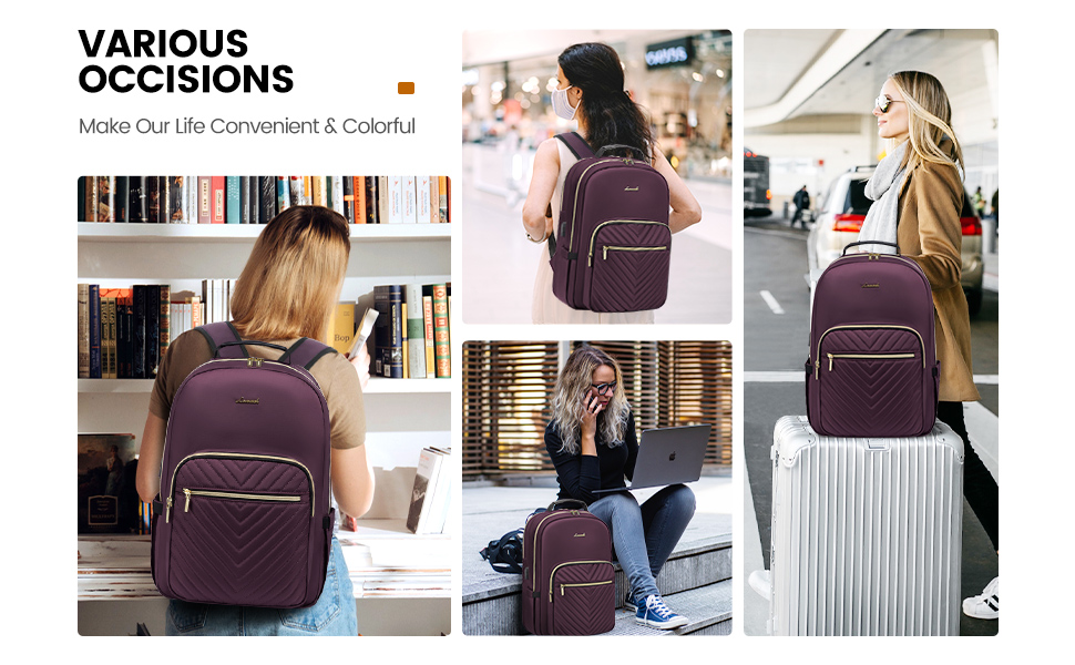 LOVEVOOK Рюкзак для жінок, великий, 15.6 дюймів, для ноутбука, водонепроникний, шкільний, для дівчат-підлітків, чорний, елегантний, для роботи, для школи, університету, подорожей, 15.6 дюймів (15.6', Темно-фіолетовий-1)