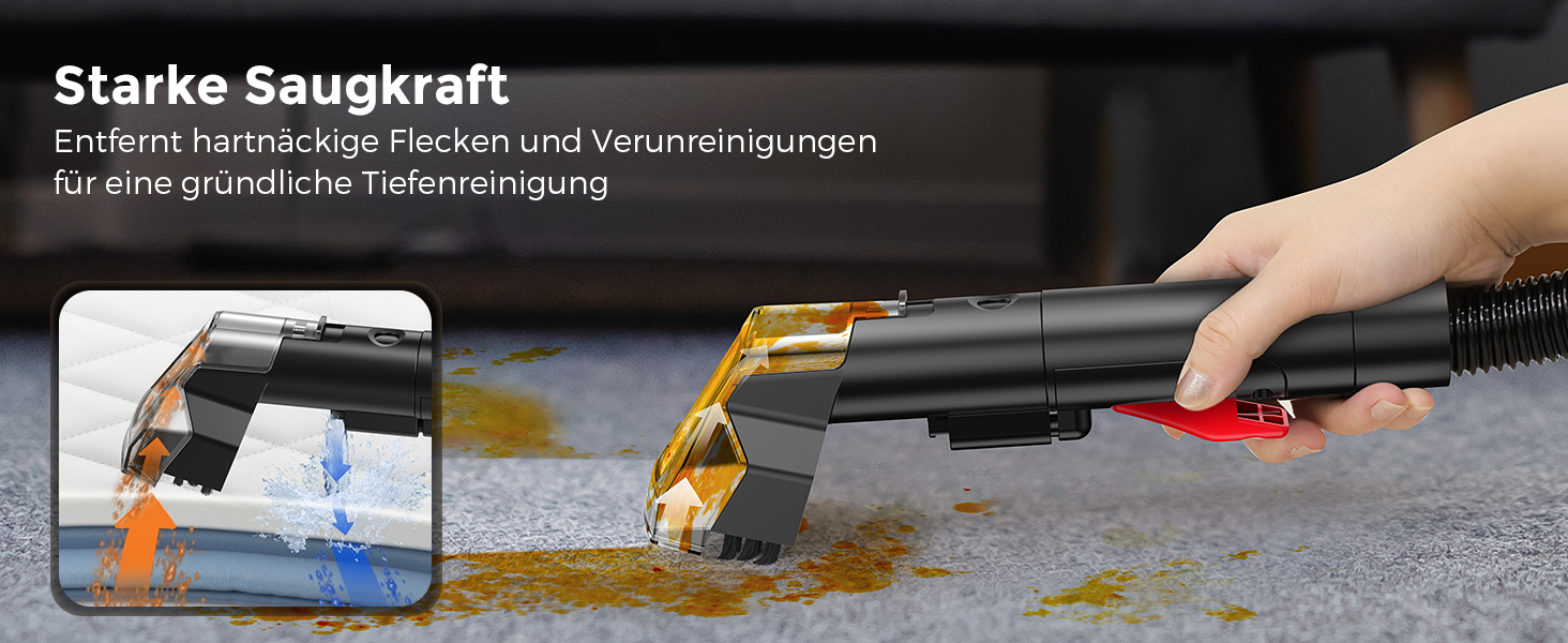 Портативний мийний пилосос для м'яких меблів та килимів з насадкою для видалення шерсті тварин, чорний