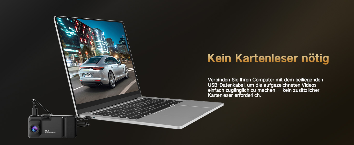 3-канальний автомобільний відеореєстратор 4K (передній, задній, салонний), 170° широкий кут, нічна зйомка, паркування 24/7, G-сенсор, WiFi 5.8 ГГц, SD-карта 64ГБ, чорний