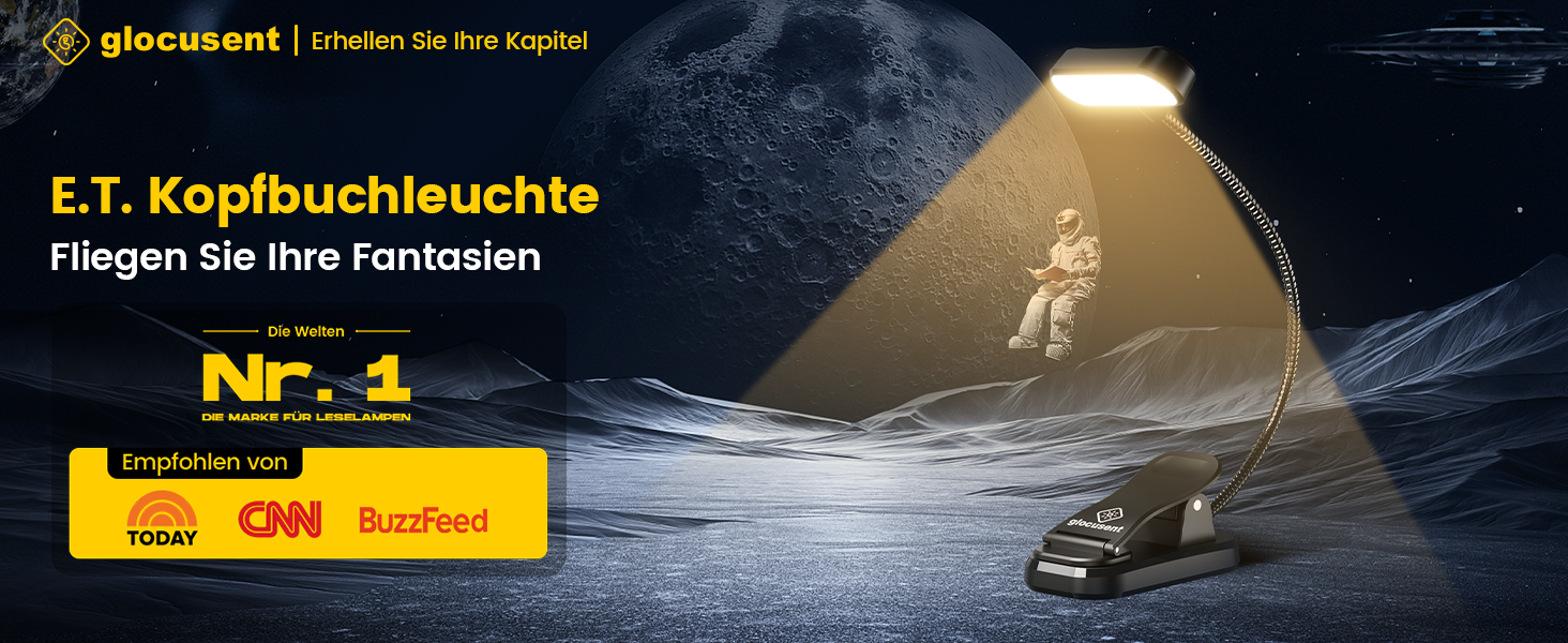 Світлодіодна лампа для читання Glocusent з кріпленням на книгу, CRI 95, захищає очі, 3 кольори та 5 рівнів яскравості, регульоване настільне світло, легка та портативна, ідеально підходить для книголюбів, чорна