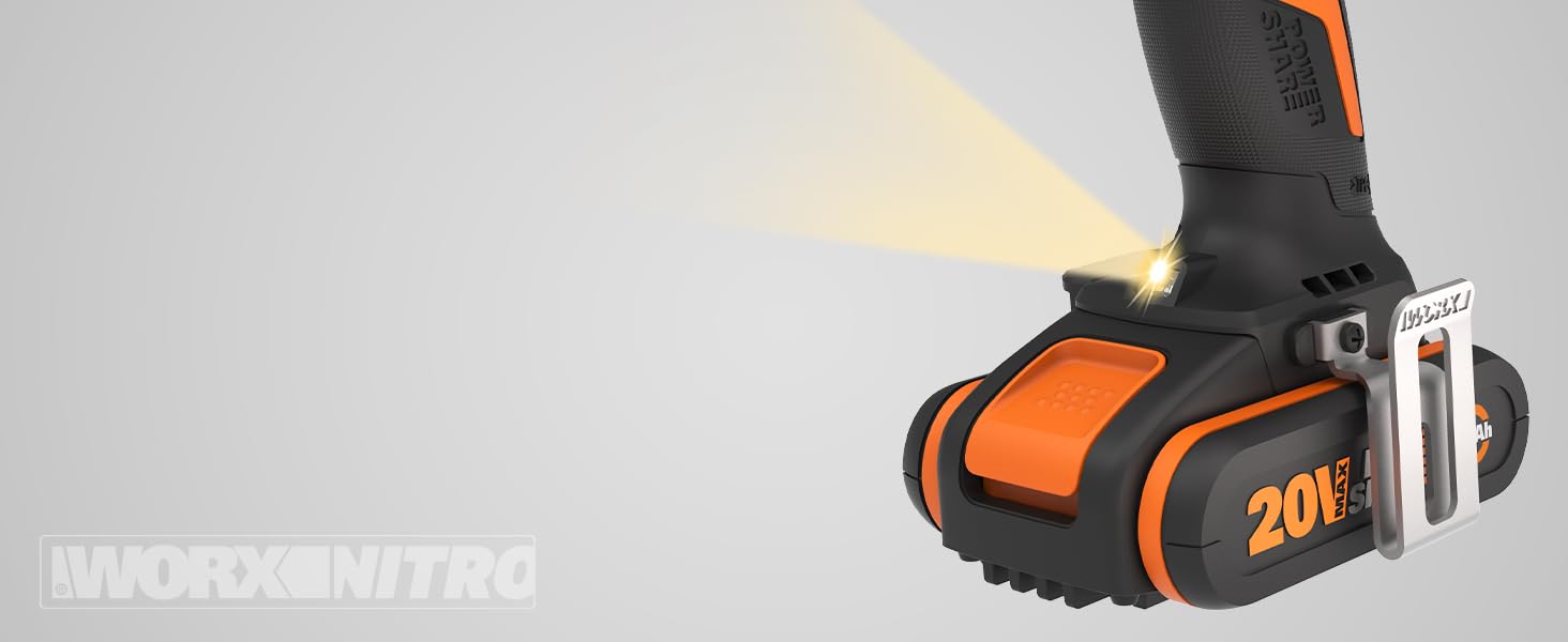 WORX NITRO WX352 Акумуляторний ударний дриль-шуруповерт Set 20V - безщітковий двигун, 60Nm, 2-швидкісна коробка передач, LED-підсвічування, комплект з 2 x 20V 2Ah акумуляторами та 2A зарядним пристроєм