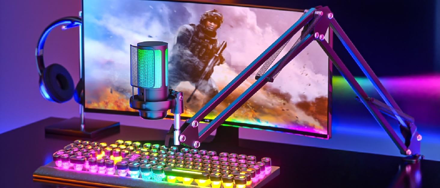 USB мікрофон для геймінгу та стримінгу: конденсаторний мікрофон з виносним кріпленням, кабель 1.5м, сумісний з PC, PS4/PS5, iOS/Windows/Android