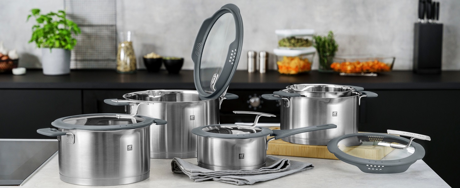 Терка кухонна ZWILLING Z-Cut, багатофункціональна, нержавіюча сталь, 4 змінні насадки, двостороннє натирання, з лотком, сіра