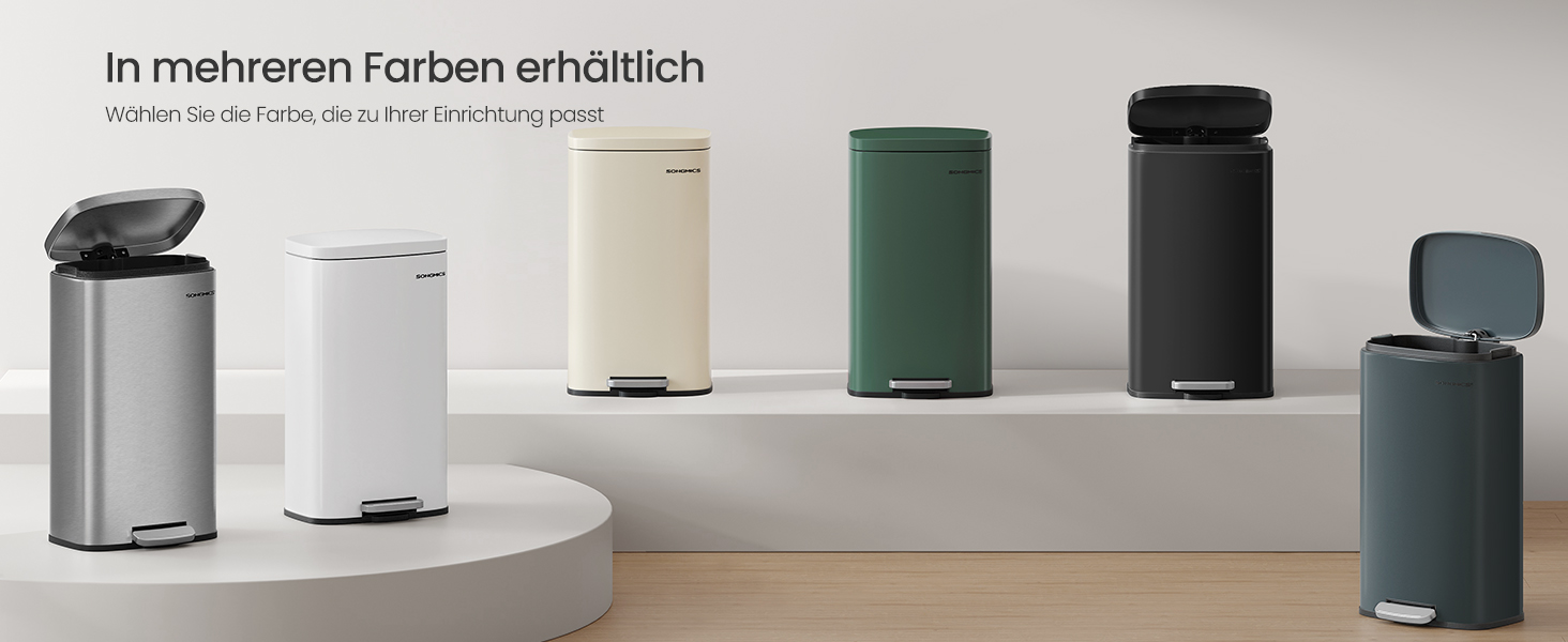 Відро для сміття SONGMICS 30 л, сталеве, з м'яким закриттям, з внутрішнім відром, чорне