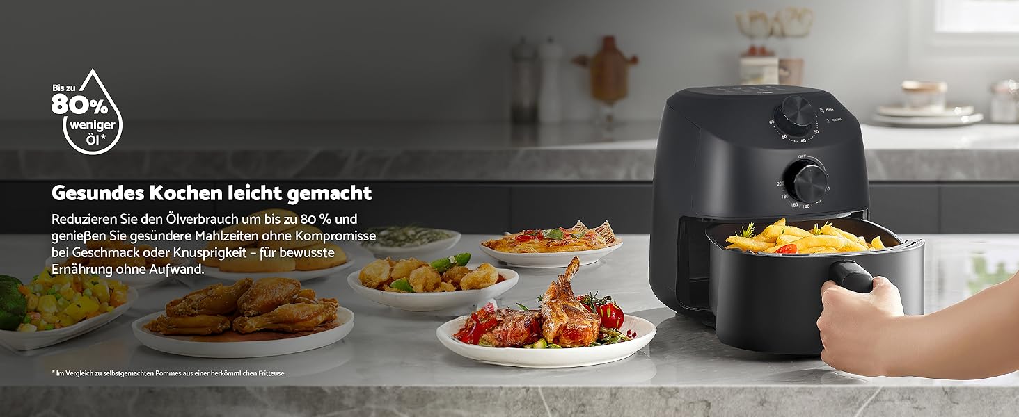 Фритюрниця Aeco Cube 2.0 Mini – компактна, 2 літри, без BPA, таймер 60 хв, антипригарне покриття, 80% менше олії, енергоефективна, з автовимкненням