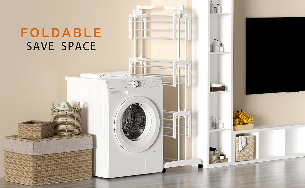Сушилка для білизни Turm з 6 відкидними крилами та 2 бічними крилами, мобільна сушилка-вежа для дому та вулиці (біла)