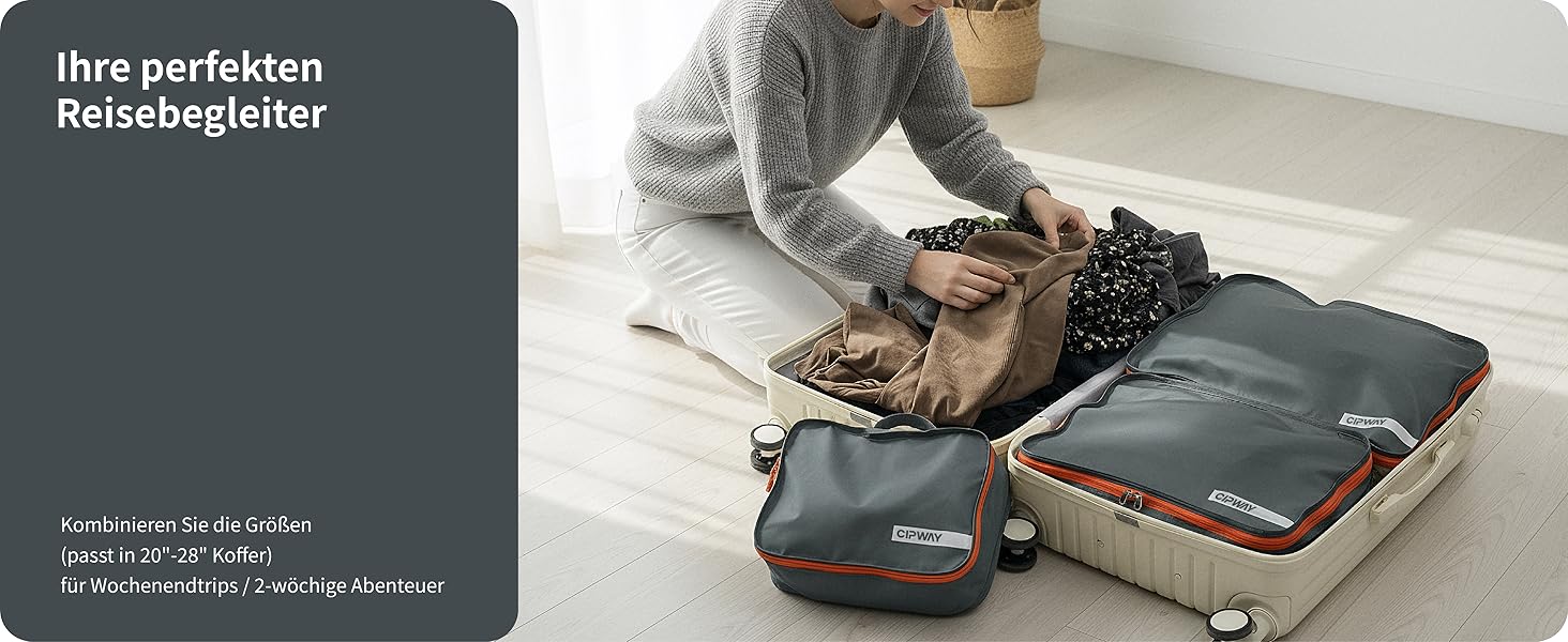 Органайзер для валізи Cipway, 5 частин: кубики для одягу, нейлон, сірий. Підходить для ручної поклажі