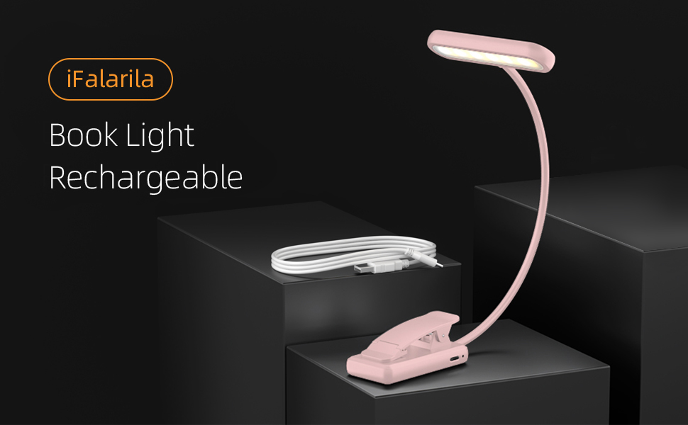Ліхтарик для читання з кліпсою, USB-C, 3 кольори, 10 рівнів яскравості, гнучкий тримач, дитячий, рожевий (2 шт)