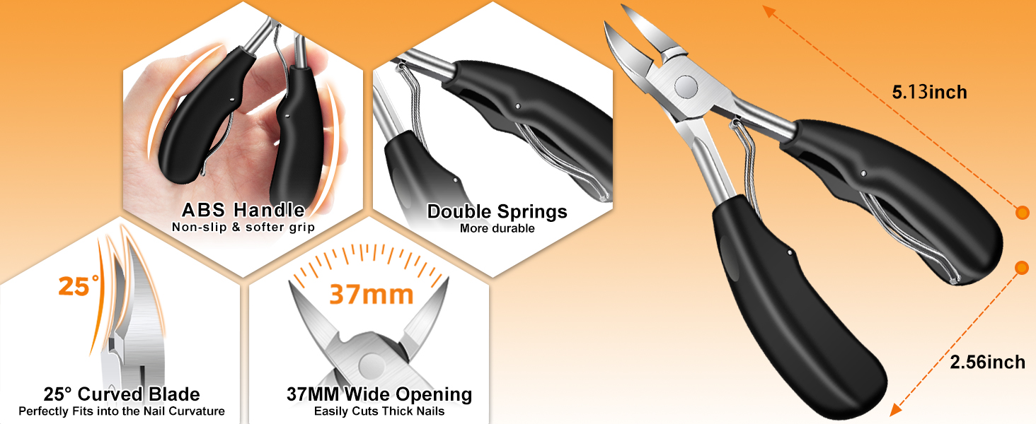Інструмент для стрижки нігтів для літніх людей та чоловіків з товстими нігтями, 16 мм/37 мм, важкий, з кутовими лезами 45 градусів, для врослого нігтя (Помаранчевий)