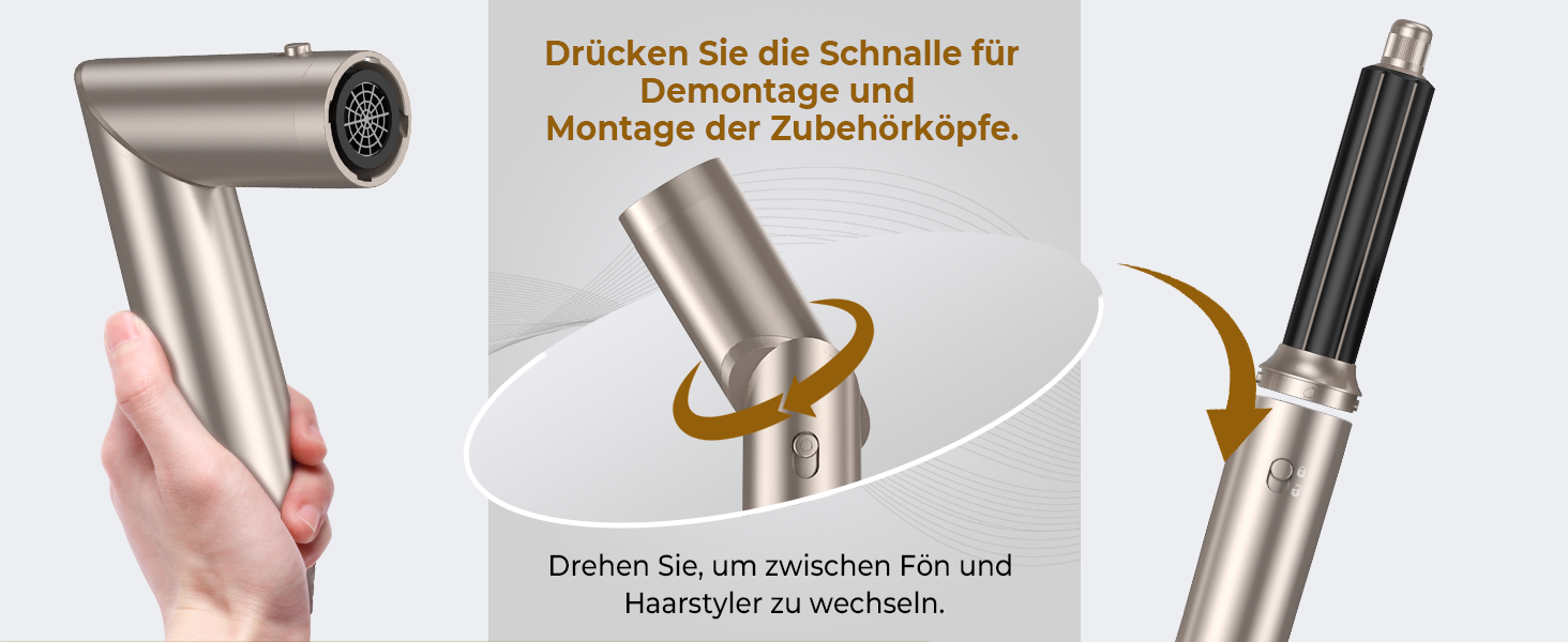 Стайлер для волосся 5 в 1, Набір для укладки волосся, Золотий: Фен, Іонний, Локони, Випрямлення, Об'єм