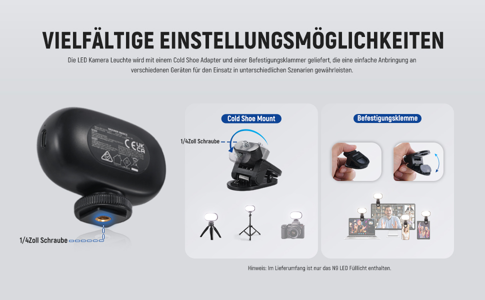 NEEWER BL120B LED світло для селфі та татуювань, сумісне з iPhone, з кліпсою, CPL фільтром, штативом та тримачем для телефону, BL120B (N9)