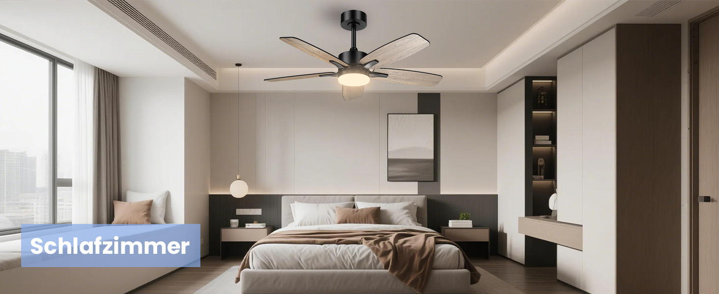 Стелянка вентилятор 106 см з підсвіткою та двосторонніми лопатями, тихий вентилятор з LED-лампою та пультом керування, для спальні та вітальні, DC мотор, штанга темне дерево