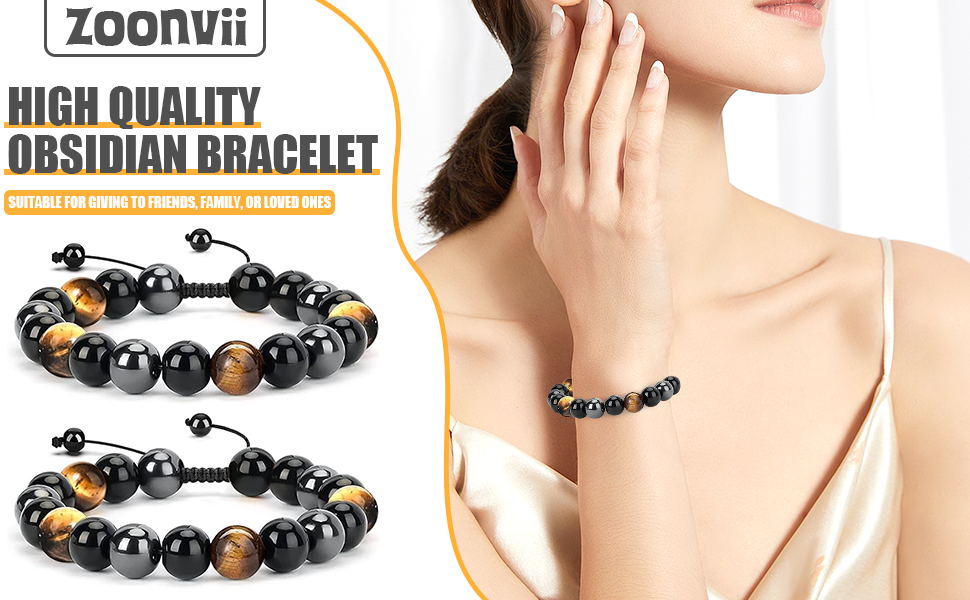 Браслет з тигровим оком, чорним турмаліном, обсидіаном та гематитом - захист, подарунок для друзів, чоловіка, батька