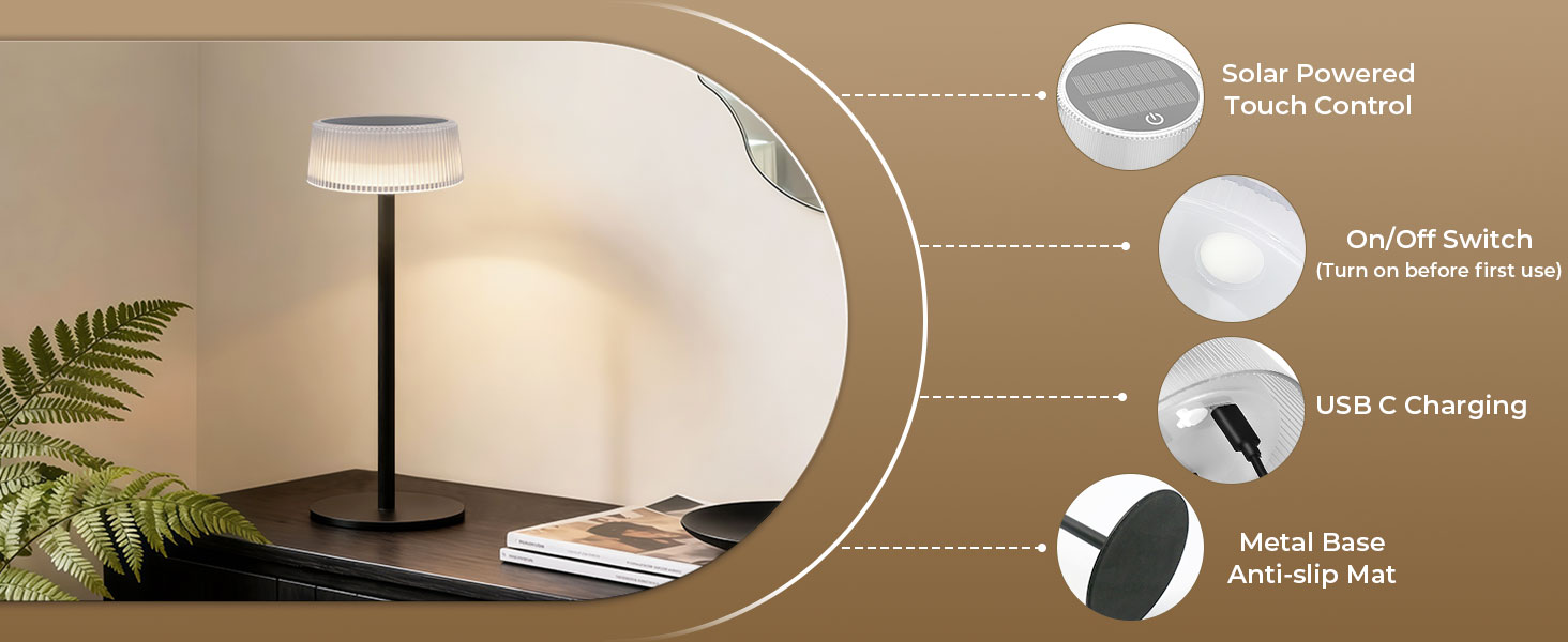Світлодіодний акумуляторний настільний світильник Lacasa Solar 2 шт, димується, водонепроникний IP67, для дому, саду, спальні