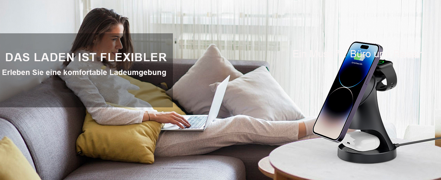 3-в-1 Зарядний пристрій MagSafe: бездротова зарядка для iPhone та Apple Watch, AirPods. Чорний