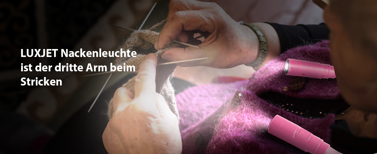 Ліхтар на шию LUXJET LED для читання, в'язання, ремонту – акумуляторний, 3 кольори, регульована яскравість (Рожевий)